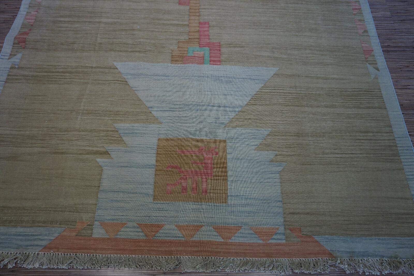 Late 20th Century Handmade Vintage Indian Dhurrie Kilim Rug 6.5' x 8.2', 1970s - 1D45 For Sale