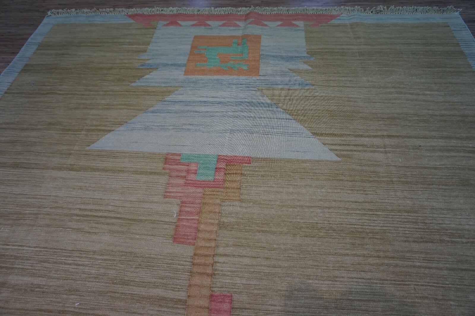 Handgefertigter indischer Dhurrie-Kilim-Teppich 6,5' x 8,2', 1970er Jahre - 1D45 im Angebot 2