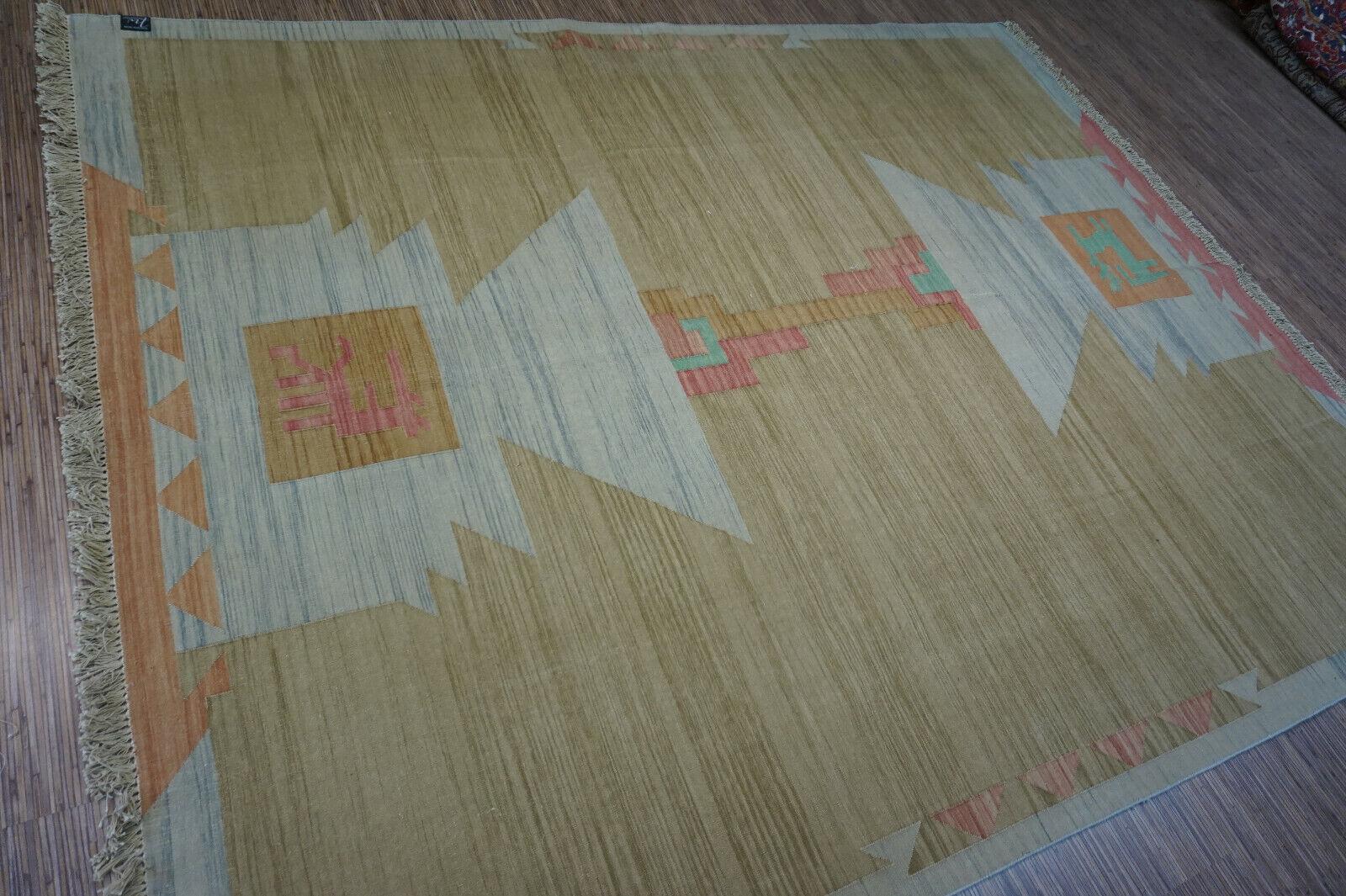 Handgefertigter indischer Dhurrie-Kilim-Teppich 6,5' x 8,2', 1970er Jahre - 1D45 im Angebot 3