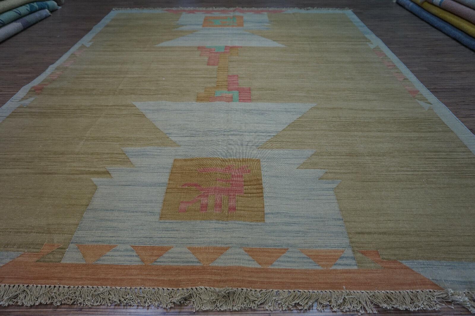 Handgefertigter indischer Dhurrie-Kilim-Teppich 6,5' x 8,2', 1970er Jahre - 1D45 im Angebot 4
