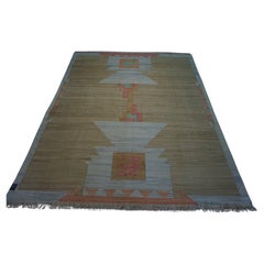 Handmade Vintage Indian Dhurrie Kilim Rug 6.5' x 8.2', 1970s - 1D45