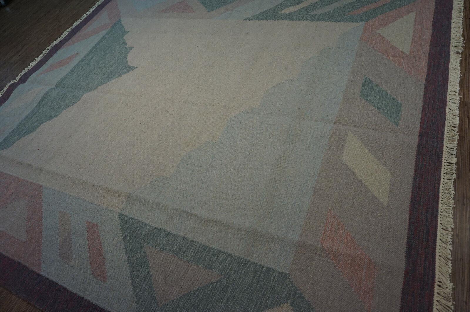 Handgefertigter indischer Dhurrie-Kelim-Teppich im Vintage-Stil 8.4' x 9.6', 1970er Jahre - 1D44 im Angebot 5