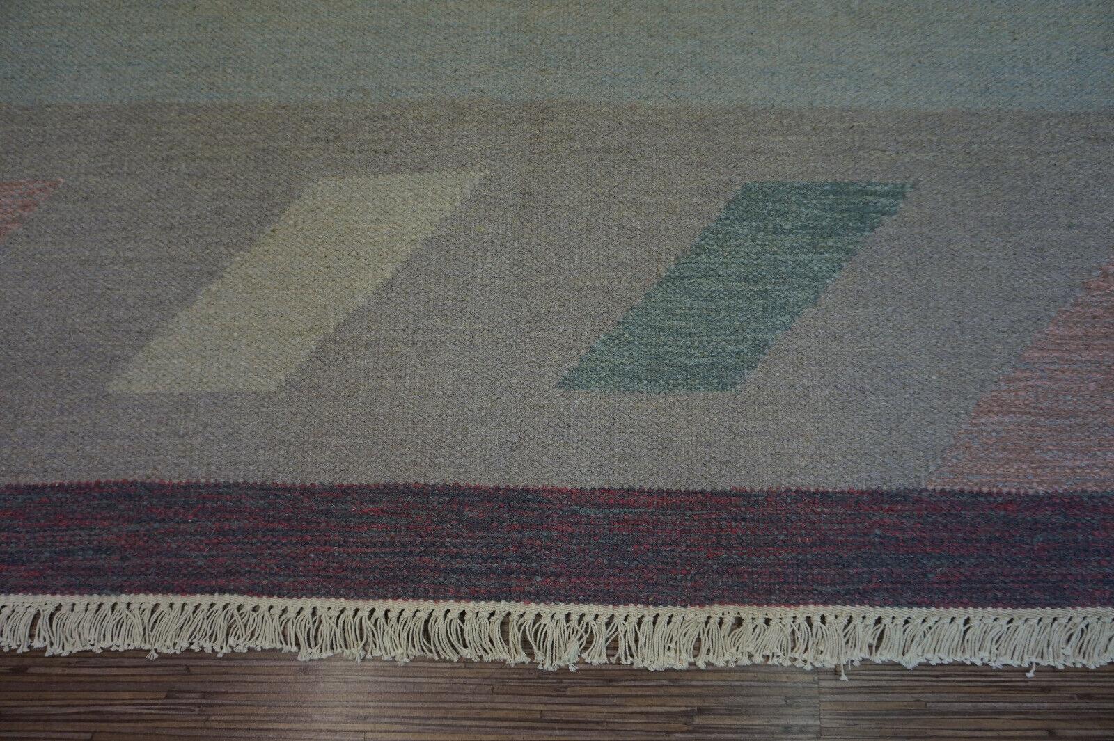 Handgefertigter indischer Dhurrie-Kelim-Teppich im Vintage-Stil 8.4' x 9.6', 1970er Jahre - 1D44 im Zustand „Gut“ im Angebot in Bordeaux, FR