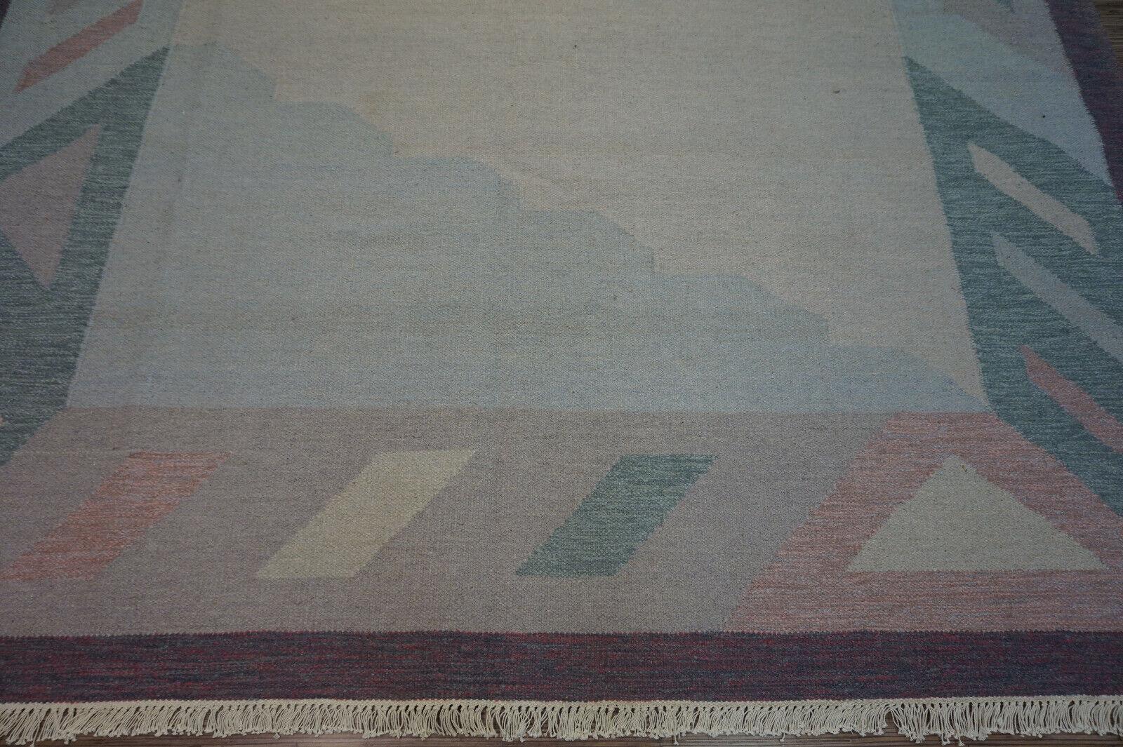 Handgefertigter indischer Dhurrie-Kelim-Teppich im Vintage-Stil 8.4' x 9.6', 1970er Jahre - 1D44 (Ende des 20. Jahrhunderts) im Angebot