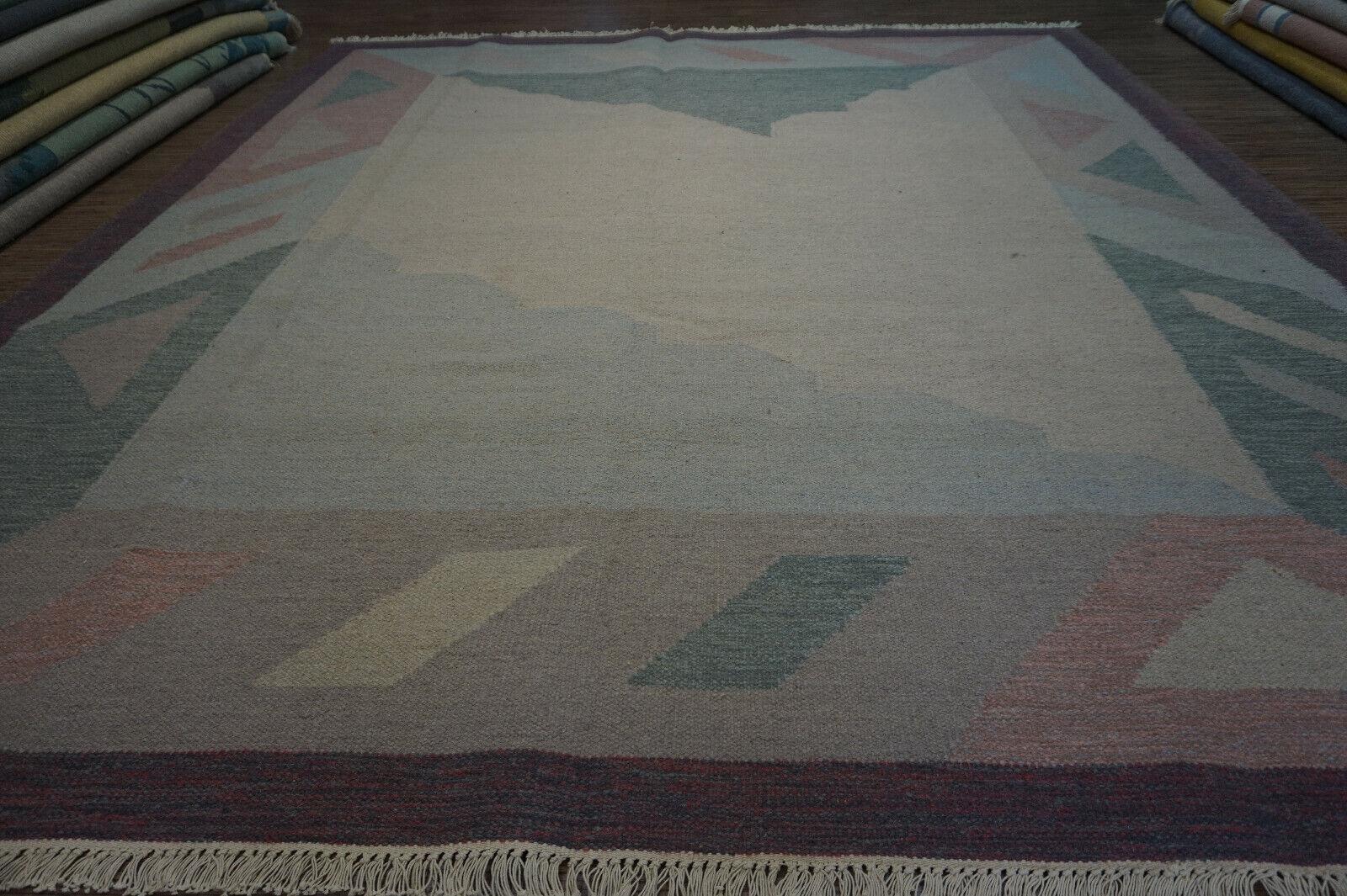 Handgefertigter indischer Dhurrie-Kelim-Teppich im Vintage-Stil 8.4' x 9.6', 1970er Jahre - 1D44 im Angebot 4