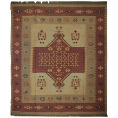 Handmade Vintage Indian Kilim Rug, Traditional Brown and Beige Wool Area Rug