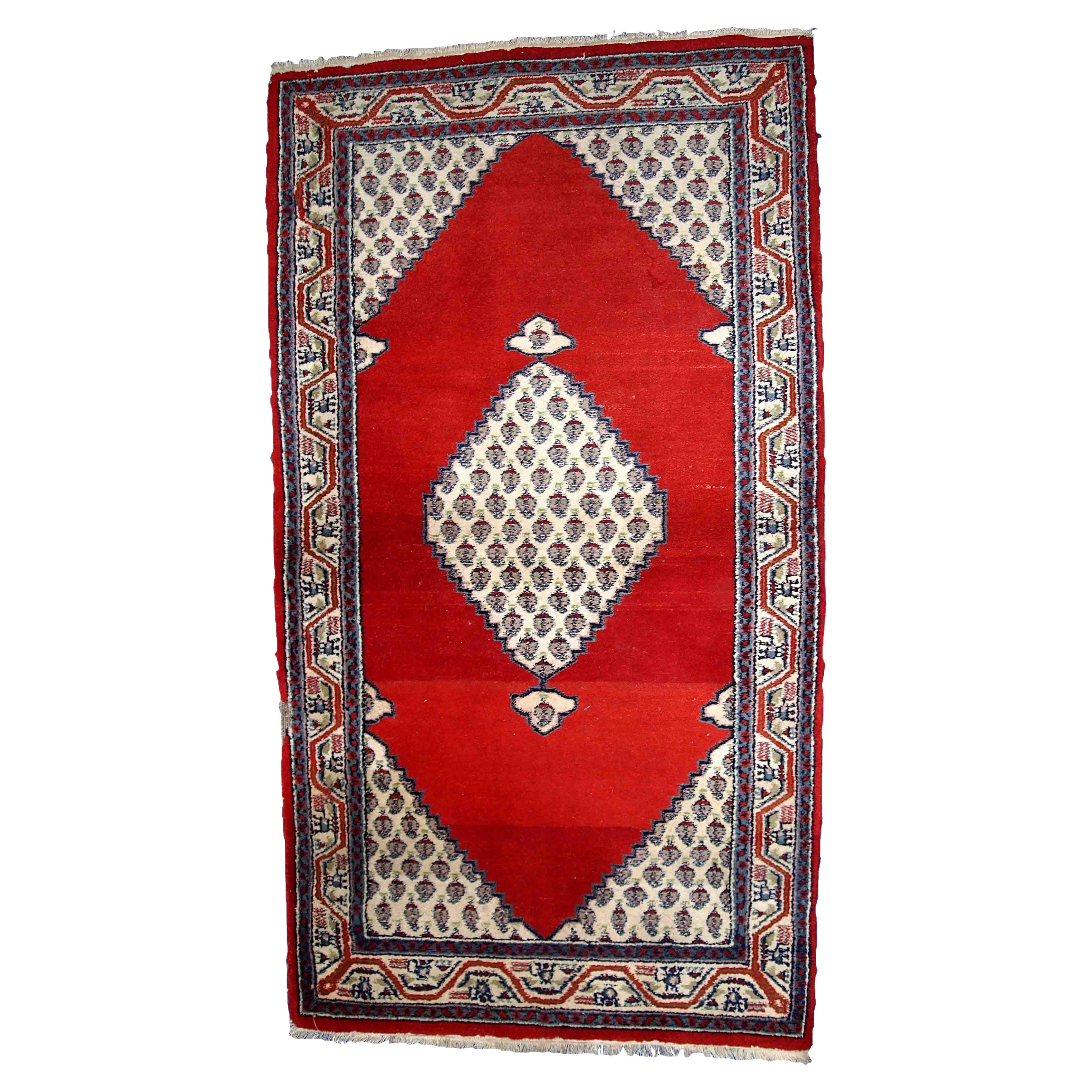 Handmade Vintage Indian Seraband Rug, 1970s, 1C757 For Sale