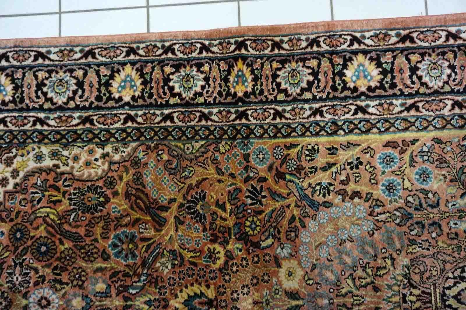 Late 20th Century Handmade Vintage Indian Tabriz Kashmir Silk Rug, 1970s, 1D32
