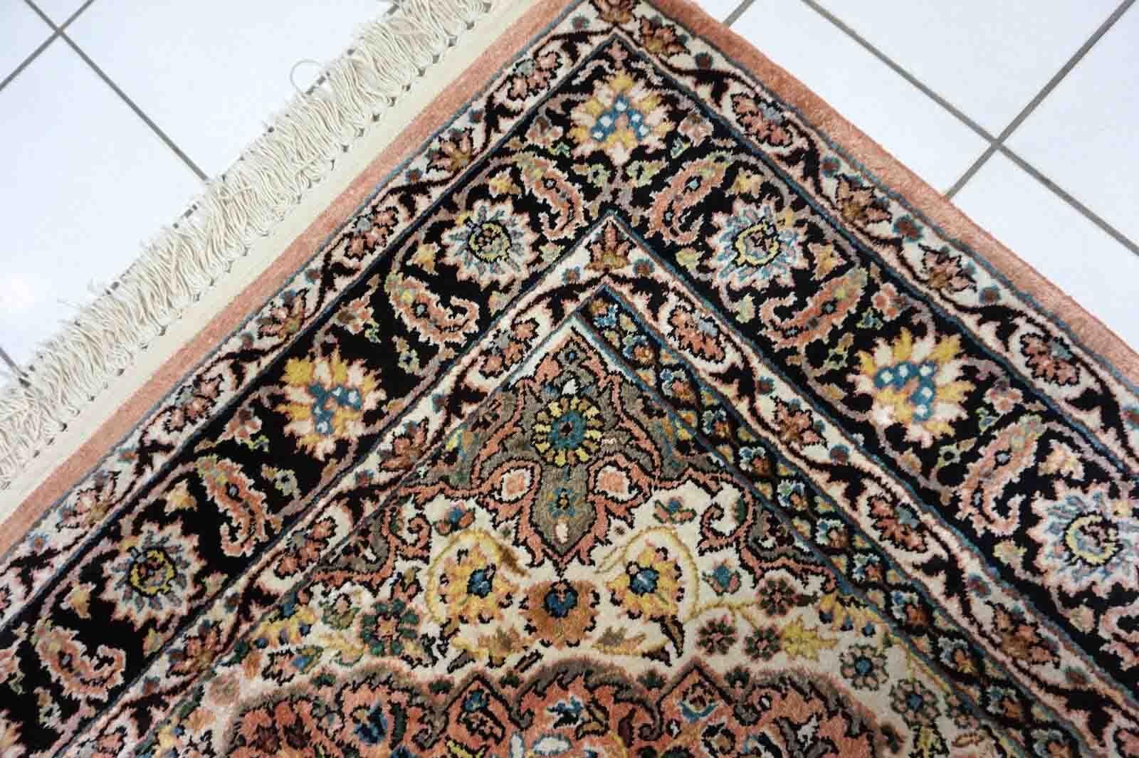 Wool Handmade Vintage Indian Tabriz Kashmir Silk Rug, 1970s, 1D32