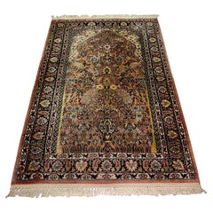 Handmade Vintage Indian Tabriz Kashmir Silk Rug, 1970s, 1D32