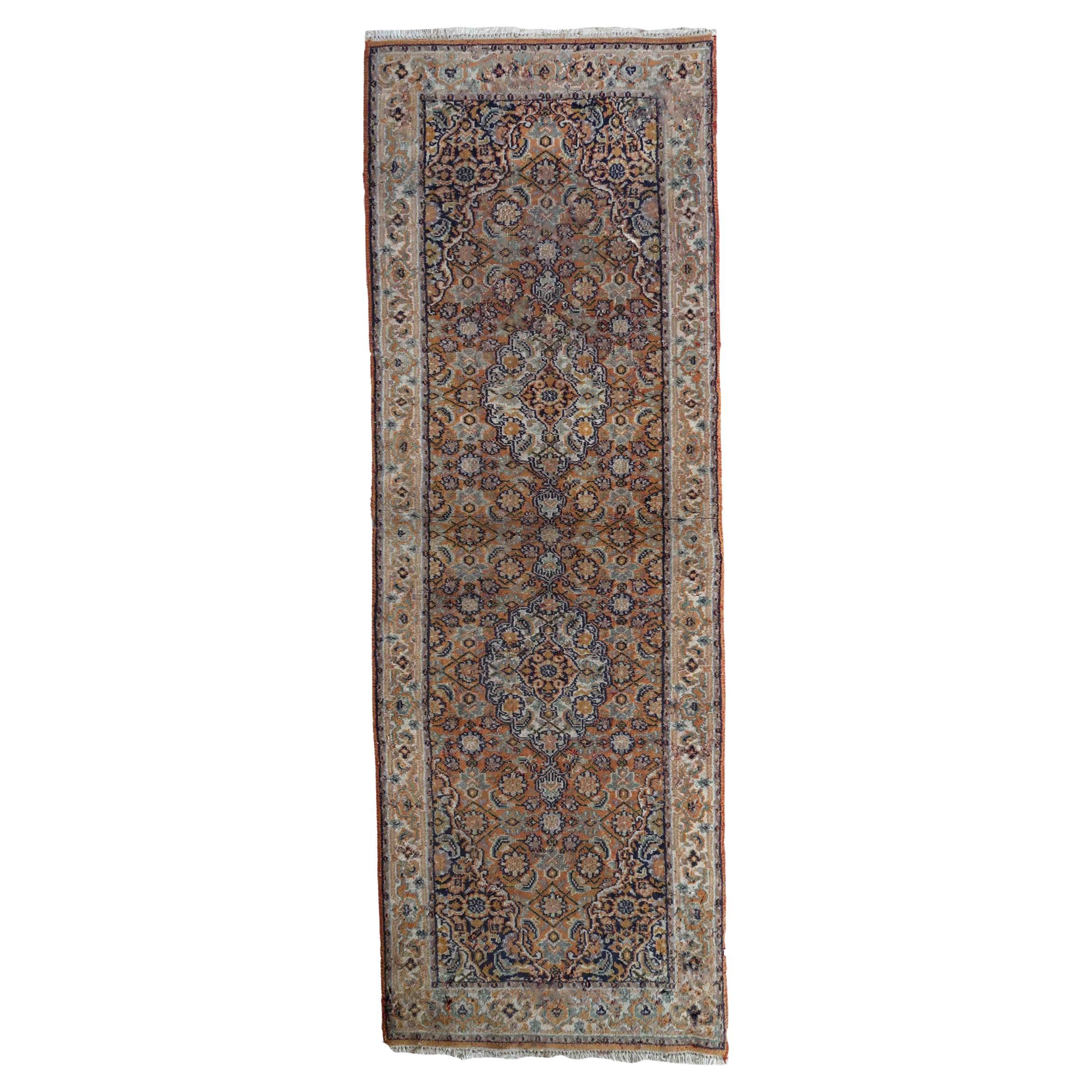 Handmade Vintage Indo-Tabriz Runner, 1970s, 1C833