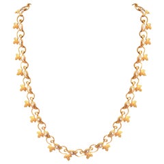 Collar Vintage Italiano Hecho a Mano Motivo Hoja Brillante y Oro de 18 Kilates