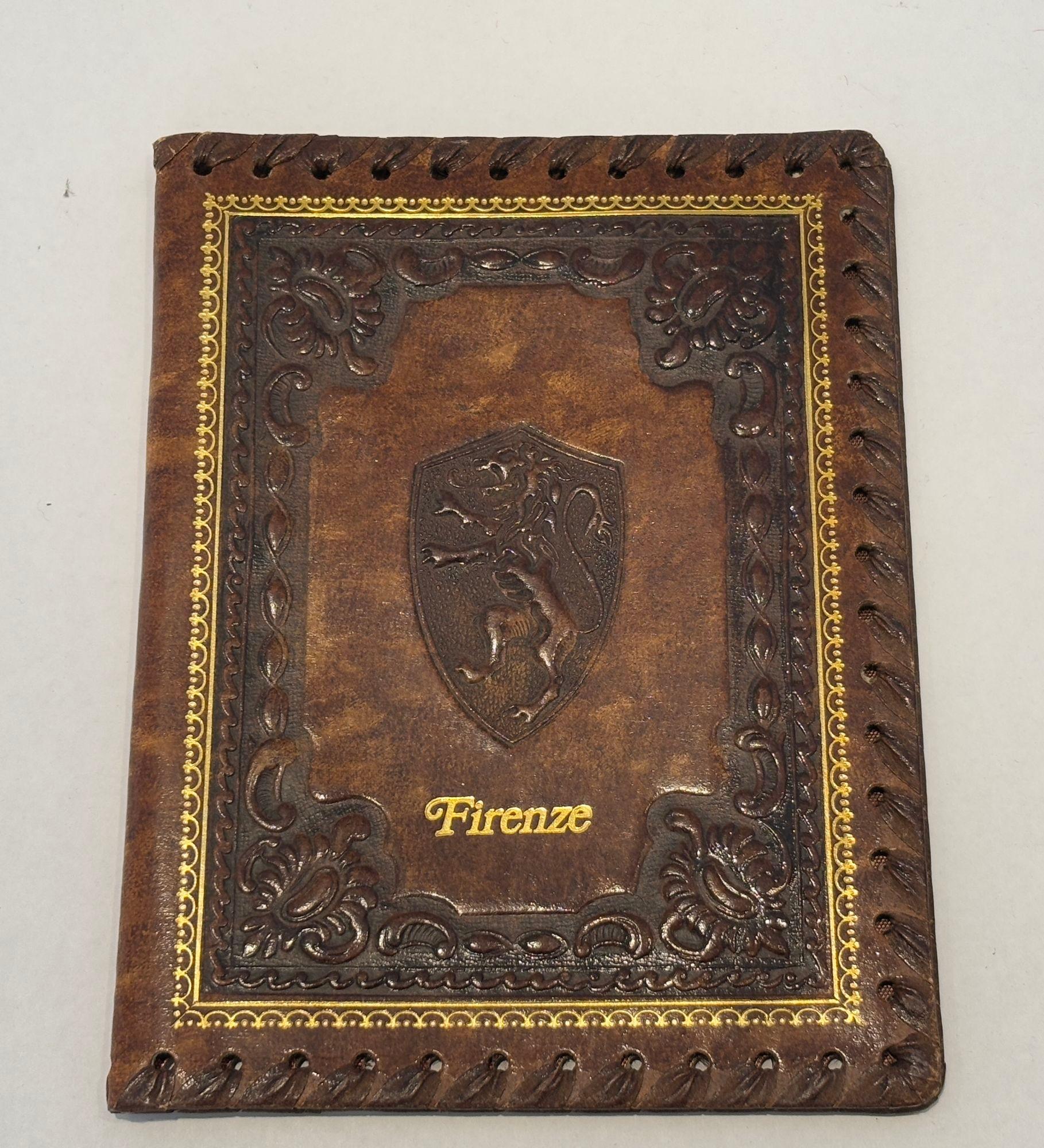 Cuaderno de cuero marrón repujado Firenze Vintage italiano hecho a mano 1960 Renacimiento barroco en venta
