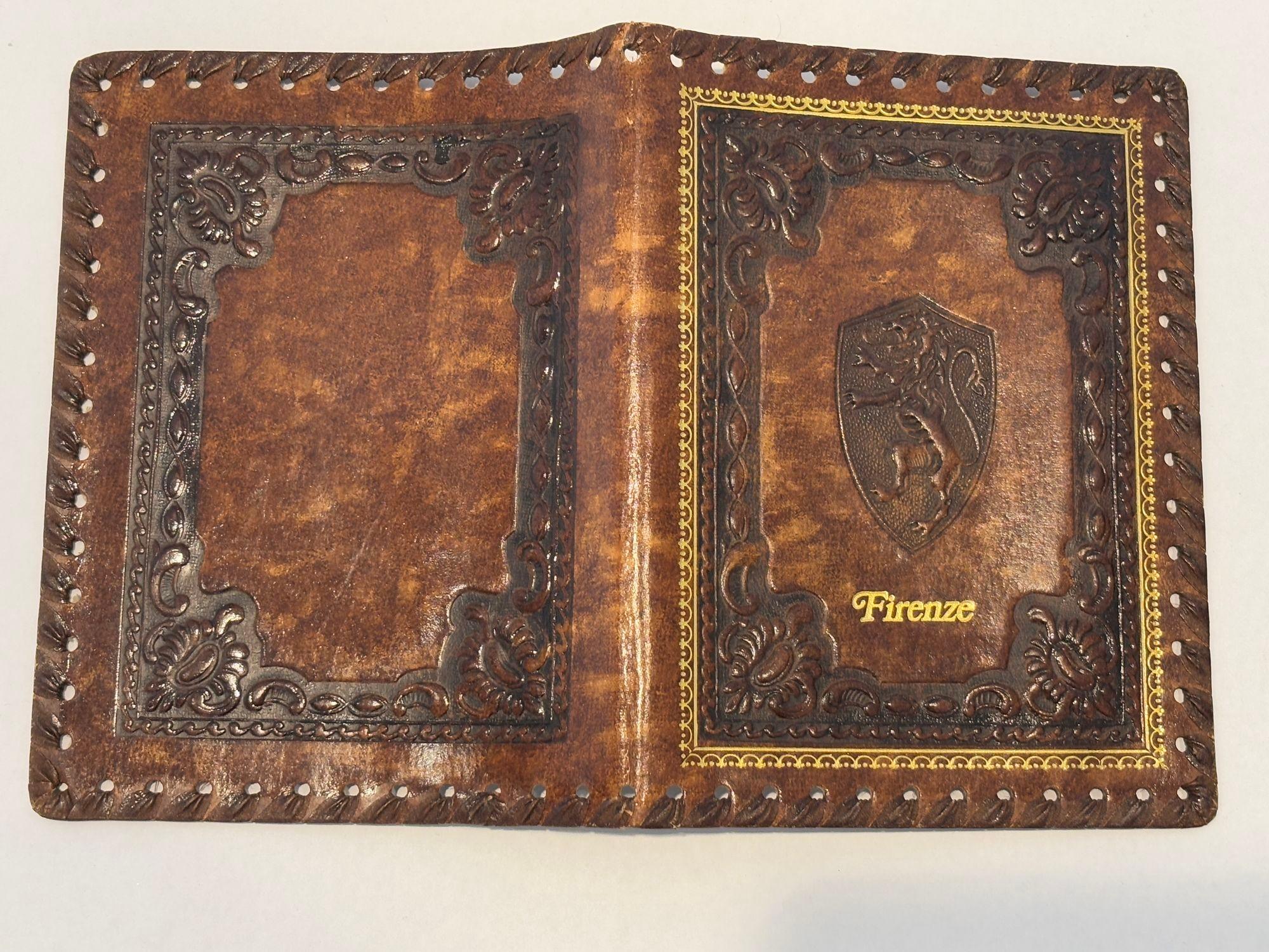 Cuaderno de cuero marrón repujado Firenze Vintage italiano hecho a mano 1960 en venta 1