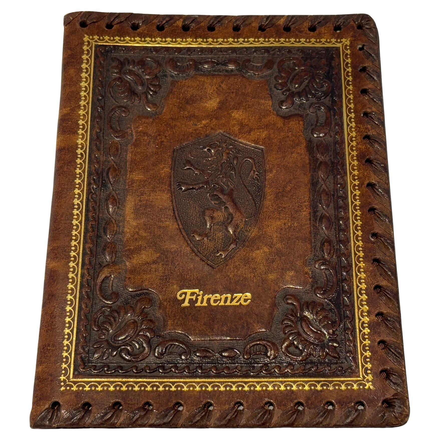 Handmade Vintage Italian Firenze Embossed Brown Leather Notebook 1960