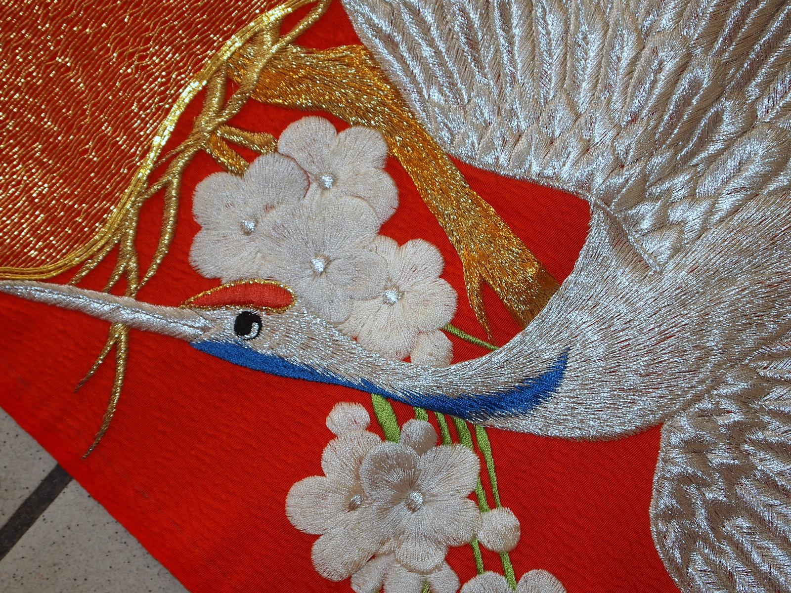 Handmade Vintage Japanese Silk Wall Embroidery, 1980s, 1C670 For Sale 2