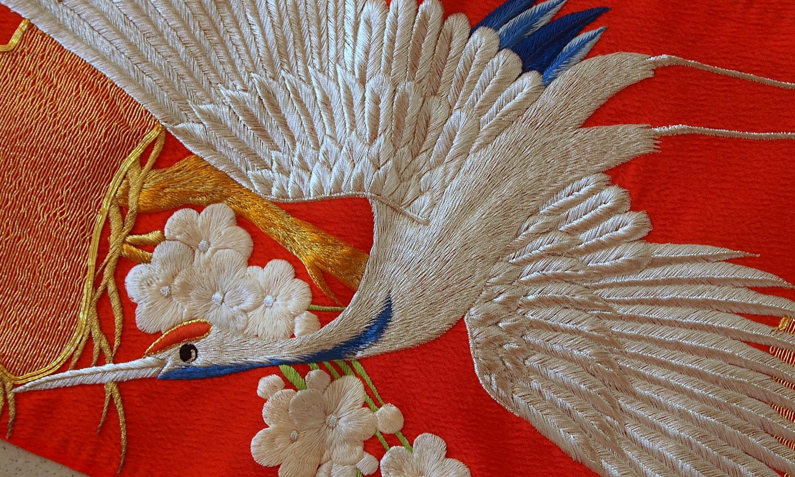 Handmade Vintage Japanese Silk Wall Embroidery, 1980s, 1C670 For Sale 3