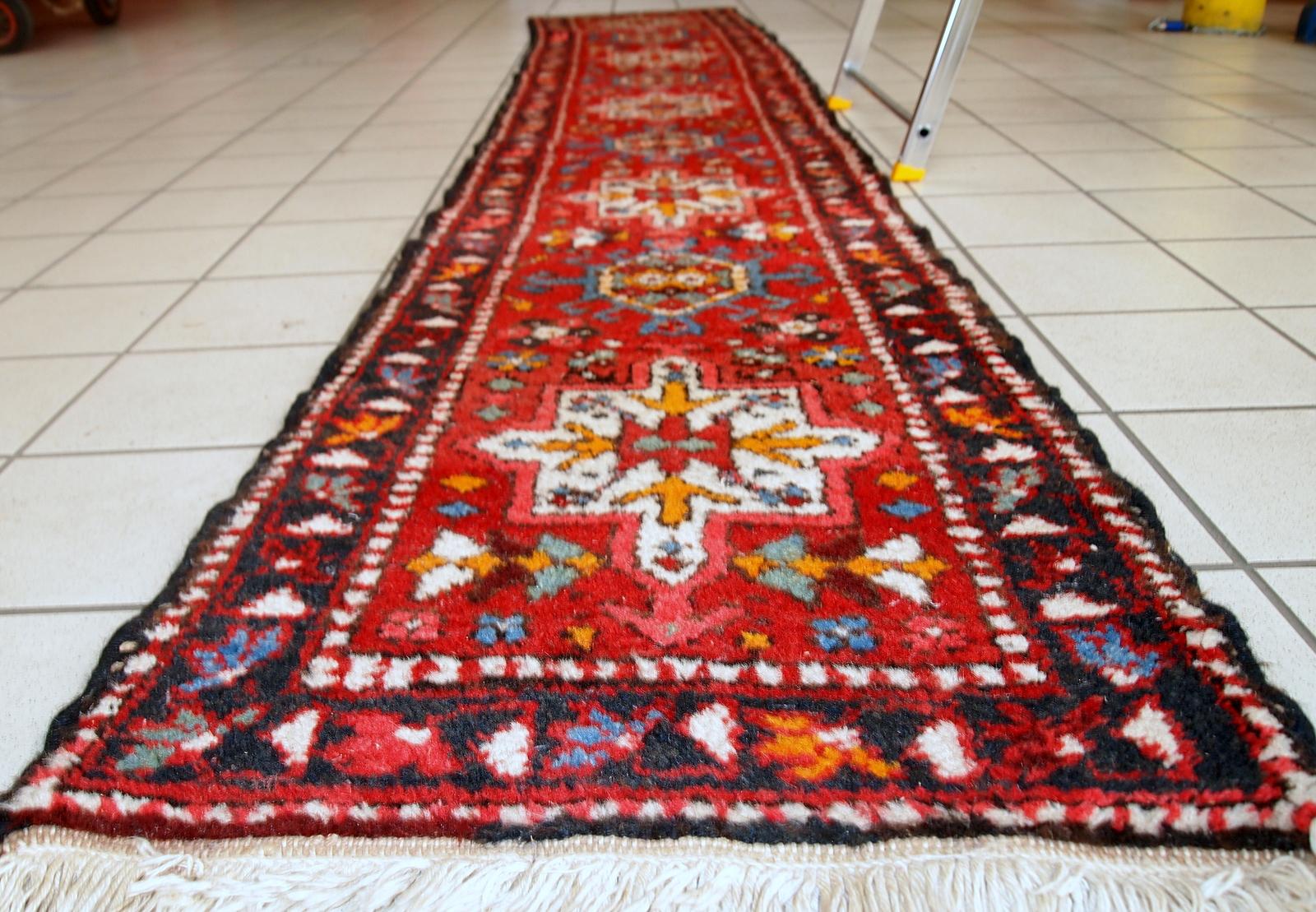 Indian Handmade Vintage Karajeh Style Runner, 1960s, 1C686 For Sale