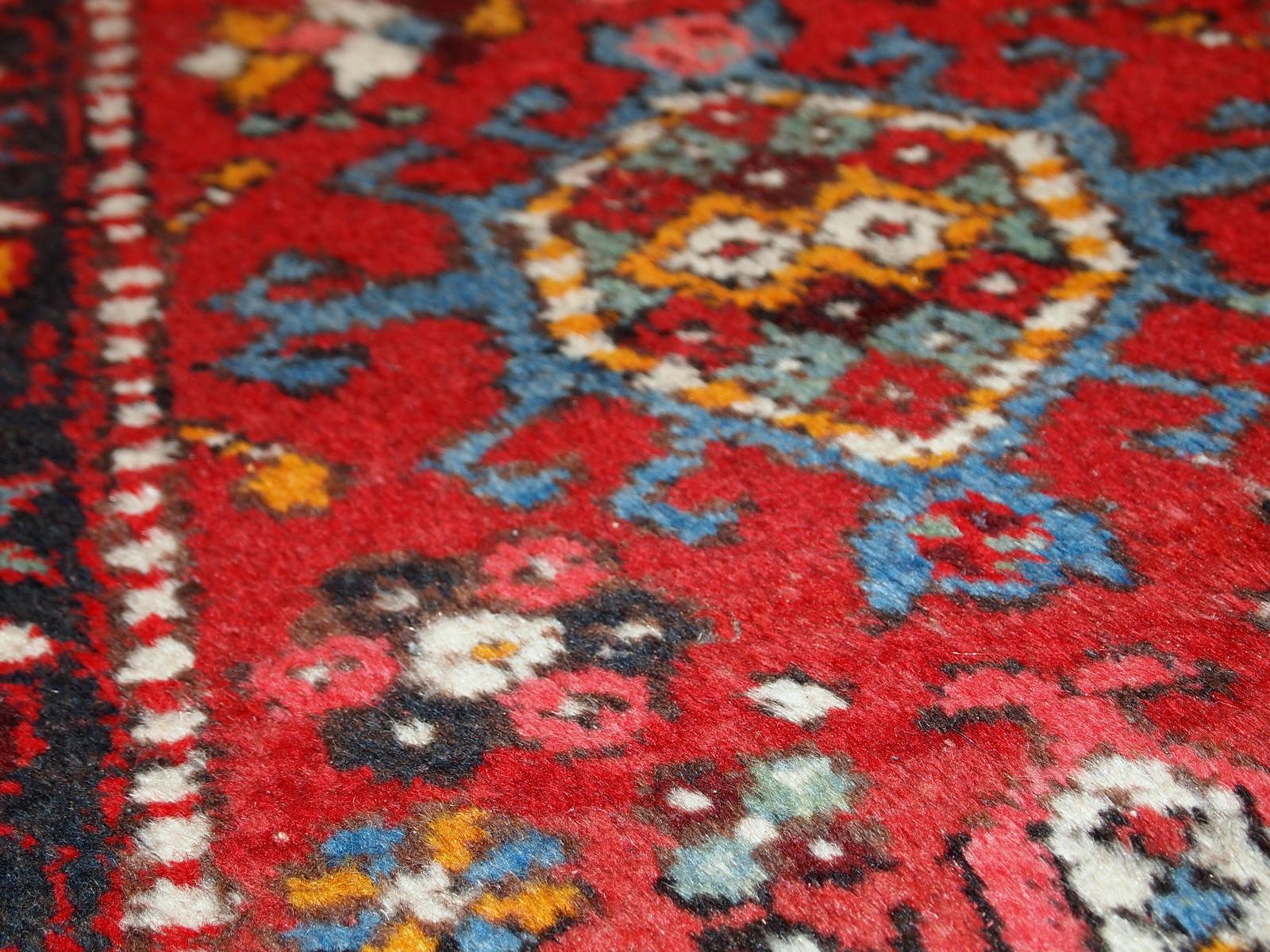 Hand-Knotted Handmade Vintage Karajeh Style Runner, 1960s, 1C686 For Sale