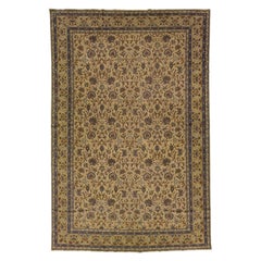 Tappeto di lana Khotan vintage fatto a mano, marrone con disegno floreale alllover