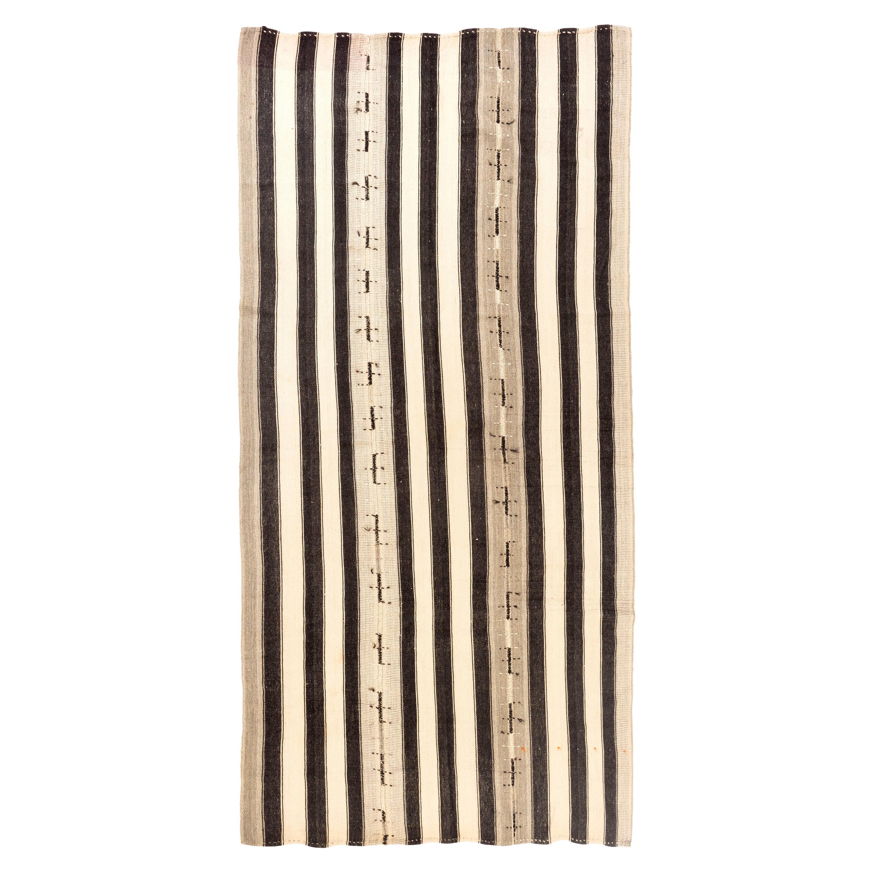 6x12 Ft Vintage Handmade Kilim Rug with Vertical Bands, 100% Natural Undyed Wool