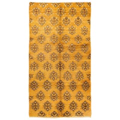 Vintage Konya Rug in Orange and Dark Yellow Color, 100% Soft Wool Pile, 5x9.2 Ft