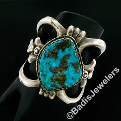 Handmade Vintage Large Huge Pilot Mountain Turquoise Heavy Silver Cuff Bracelet