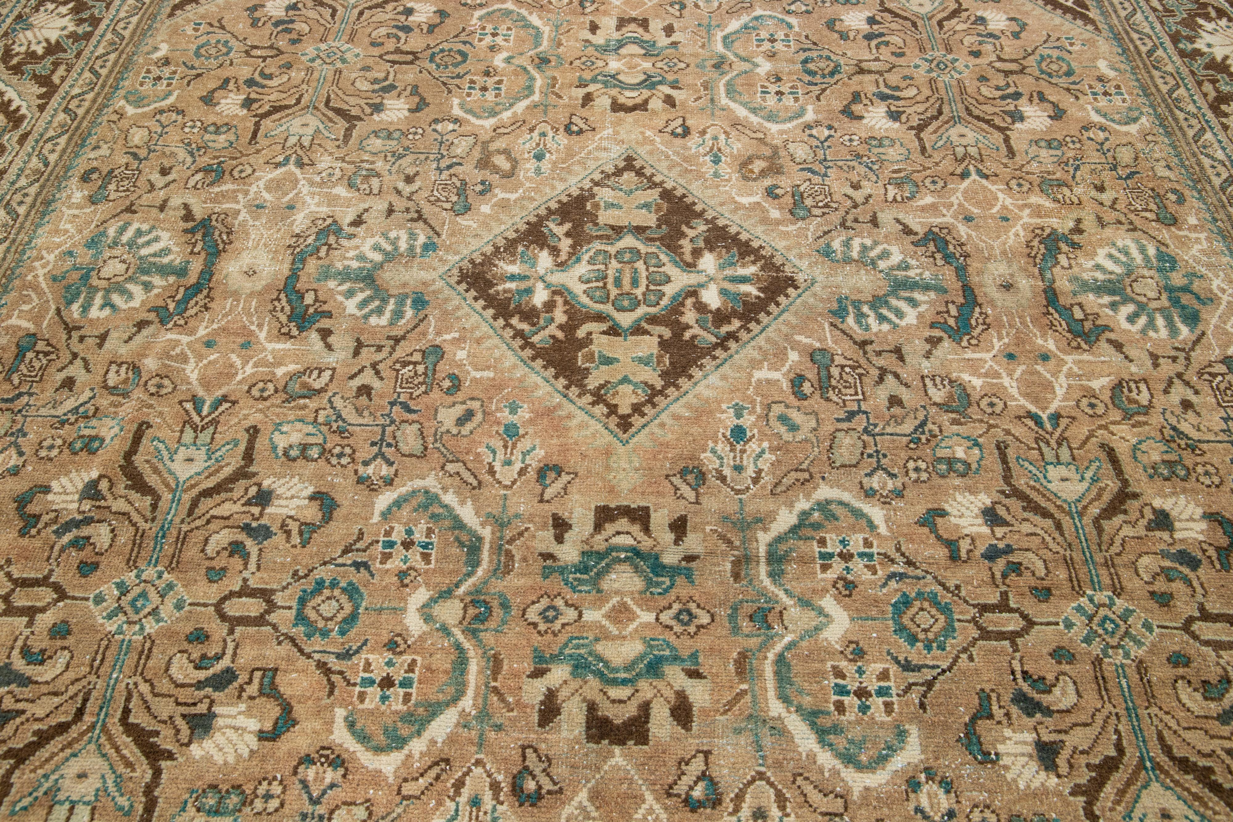 20th Century Handmade Vintage Mahal Persian Wool Rug With Floral Pattern In Brown For Sale