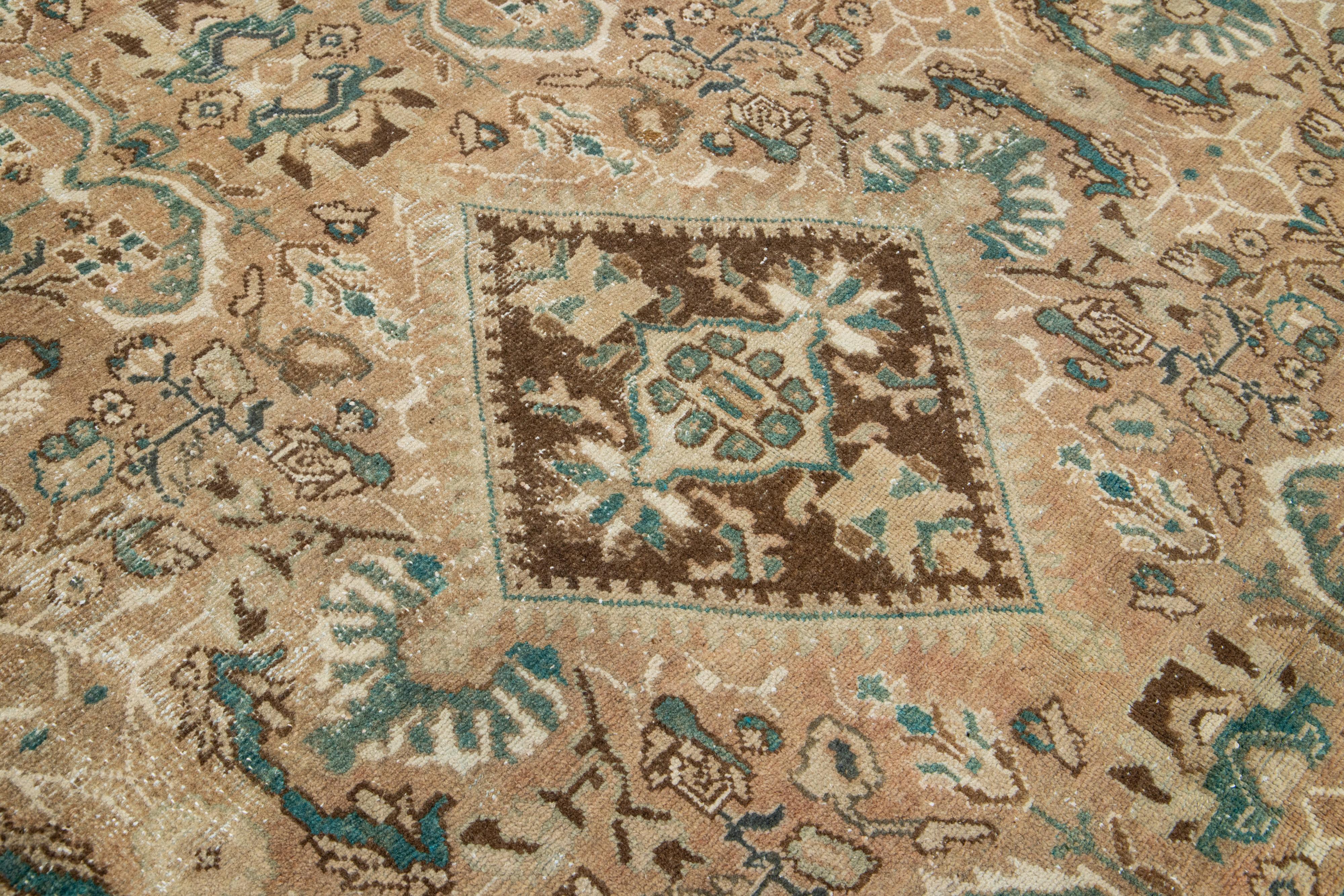 Handmade Vintage Mahal Persian Wool Rug With Floral Pattern In Brown For Sale 1