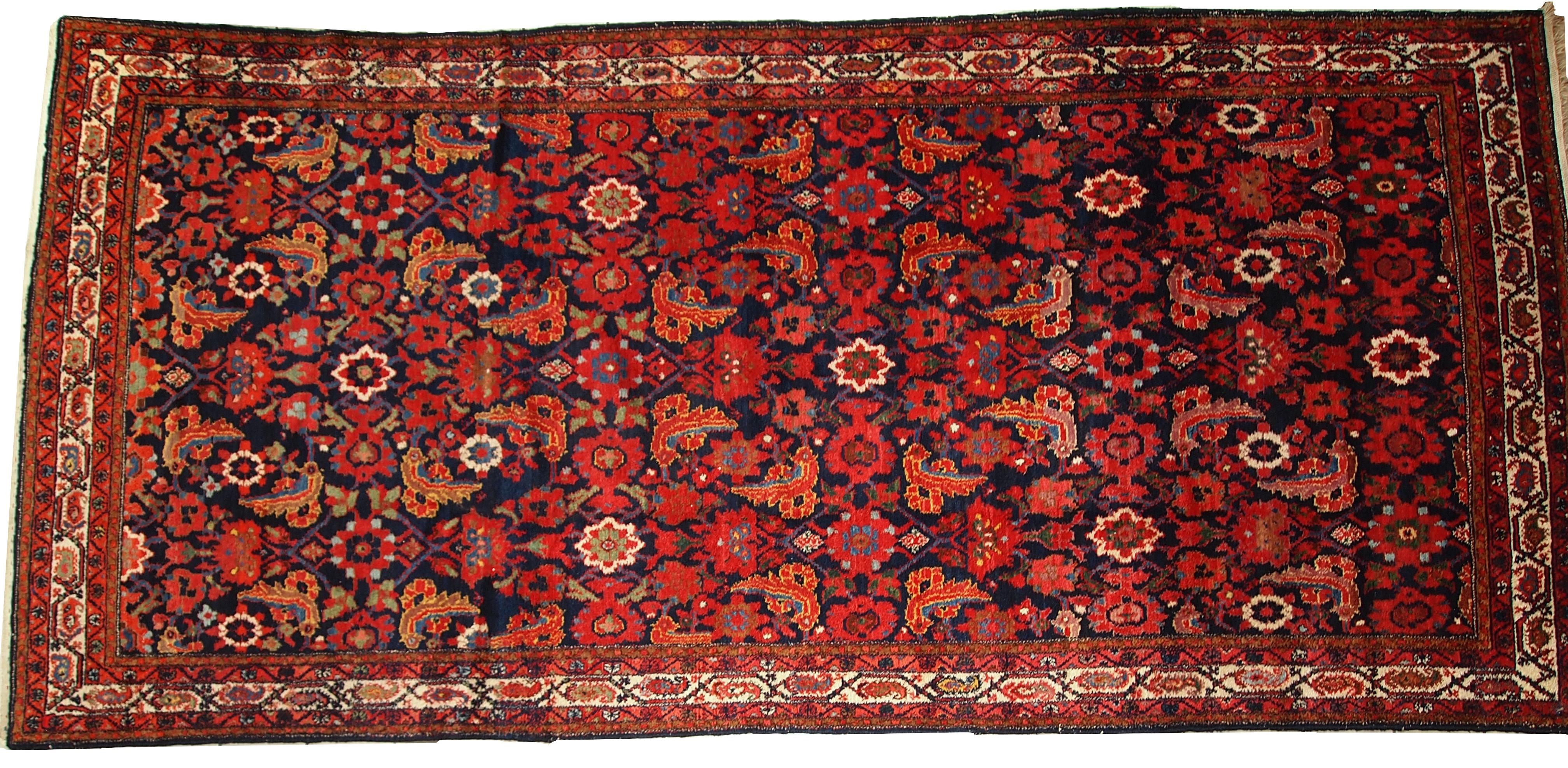 Asian Handmade Vintage Malayer Style Runner, 1920s, 1C323 For Sale