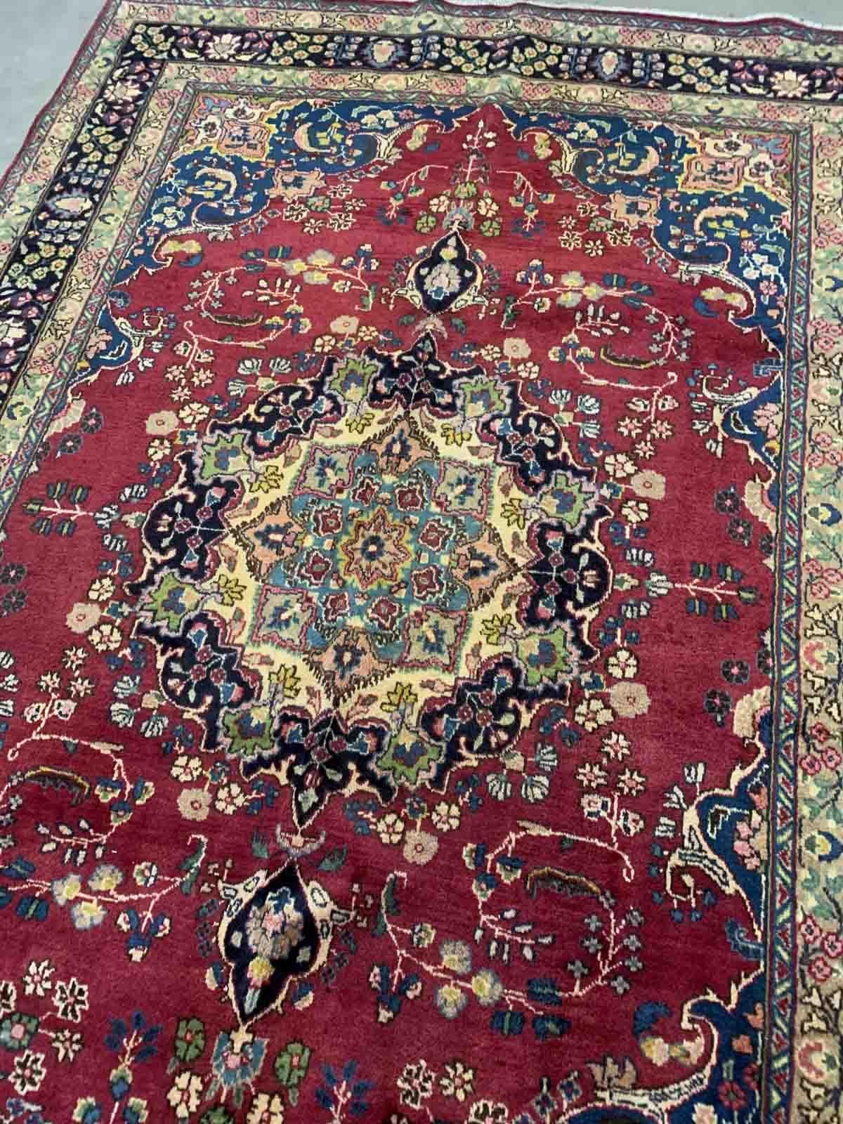 Hand-Knotted Handmade Vintage Mashad Style Rug, 1950s, 1B910 For Sale