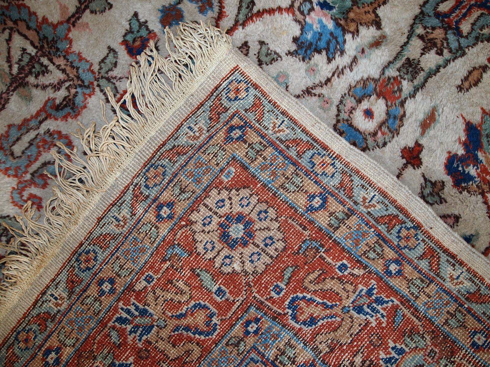 Handgefertigter Vintage-Teppich im Mashad-Stil, 1950er Jahre, 1C487 im Zustand „Gut“ im Angebot in Bordeaux, FR