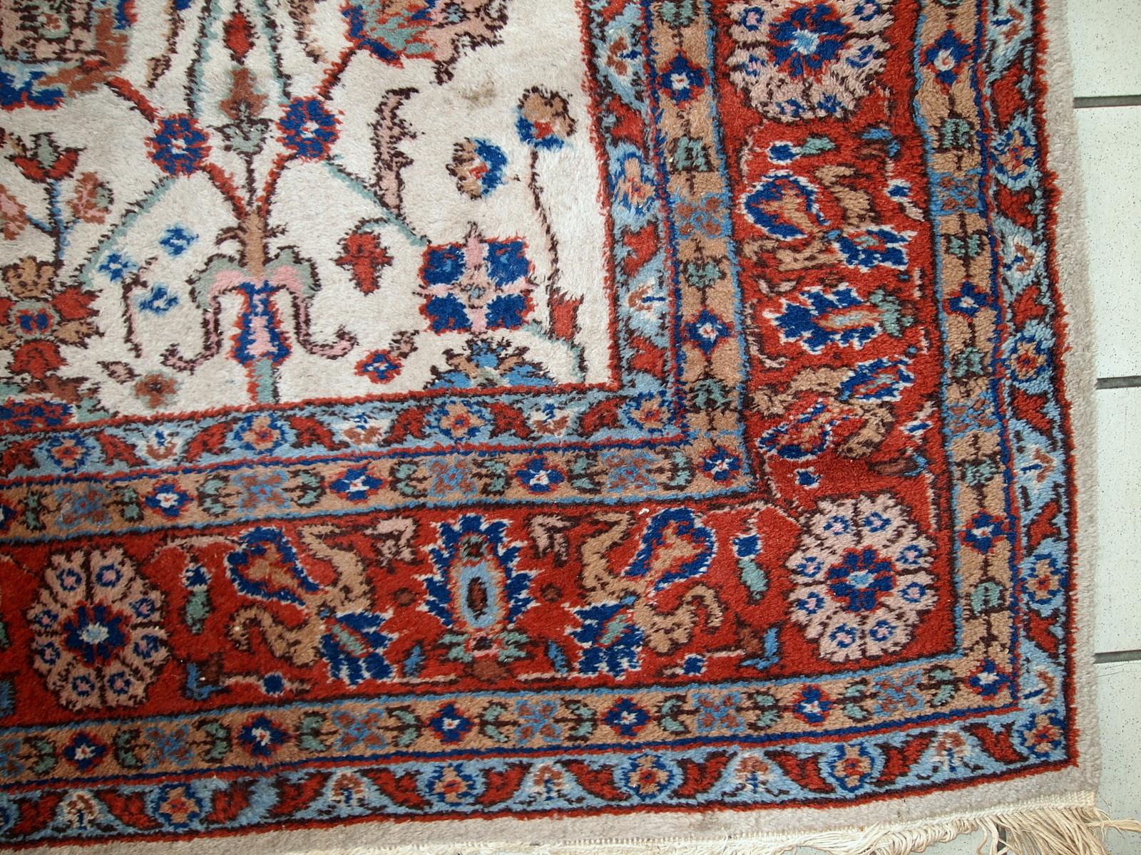 Handgefertigter Vintage-Teppich im Mashad-Stil, 1950er Jahre, 1C487 (Mitte des 20. Jahrhunderts) im Angebot