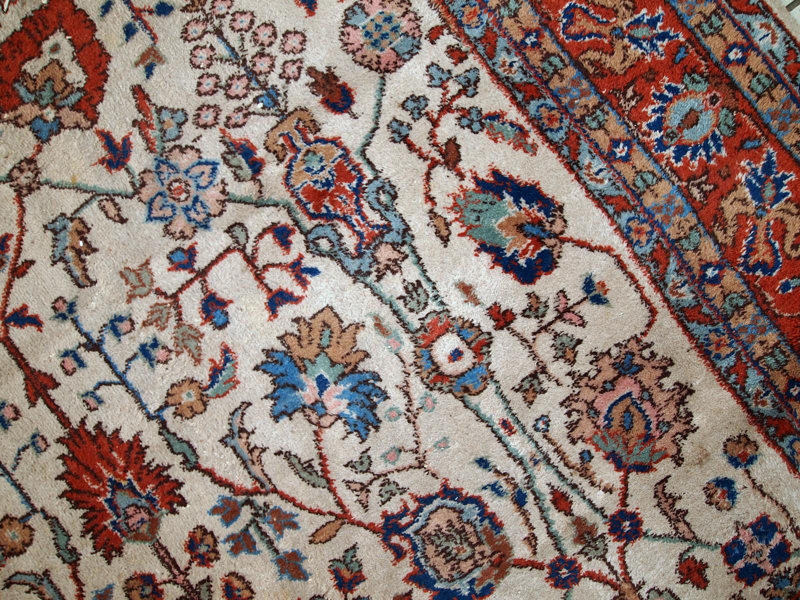 Handgefertigter Vintage-Teppich im Mashad-Stil, 1950er Jahre, 1C487 (Wolle) im Angebot