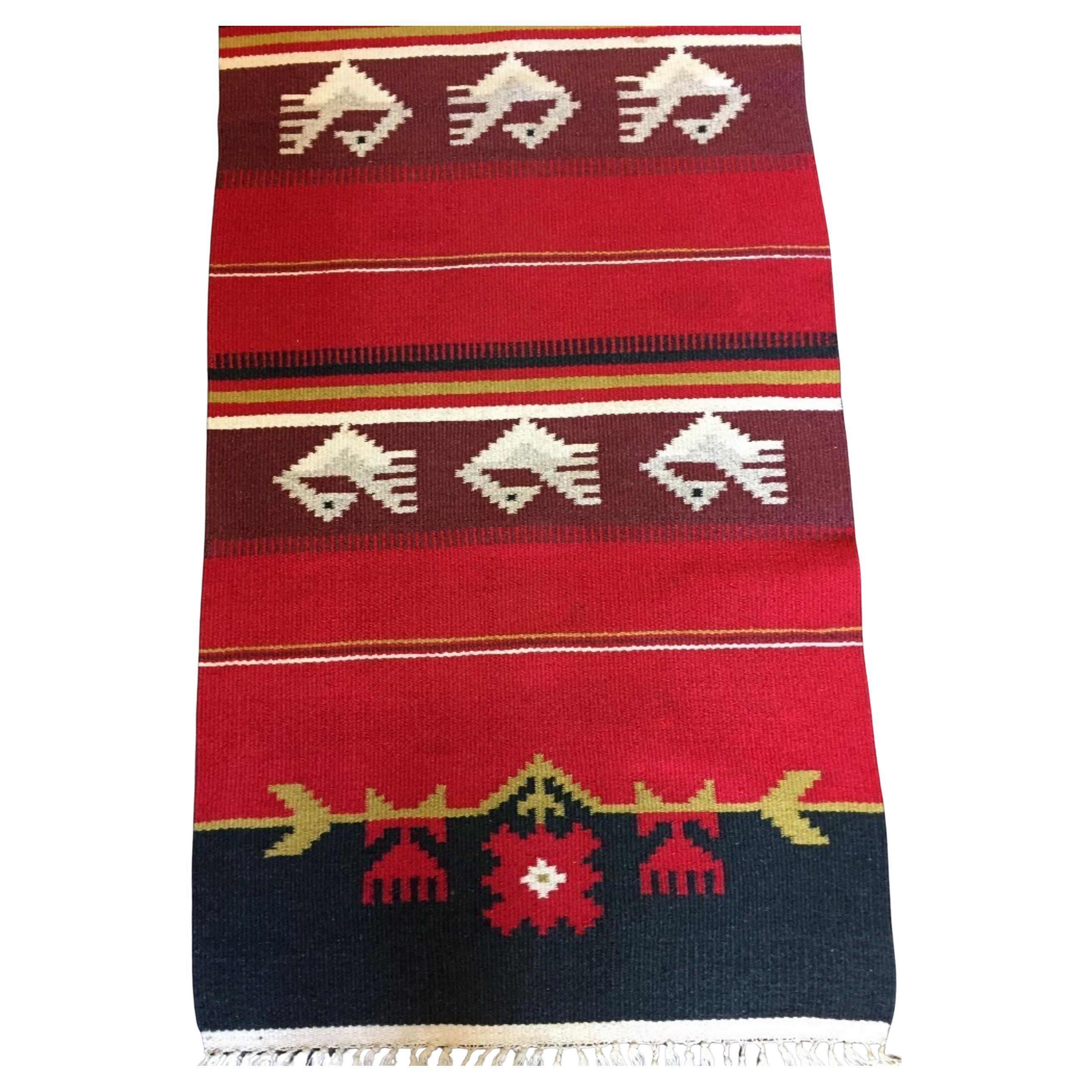 Tappeto Kilim messicano vintage fatto a mano 1,6' x 4,9' 1950 - 3K02 in vendita