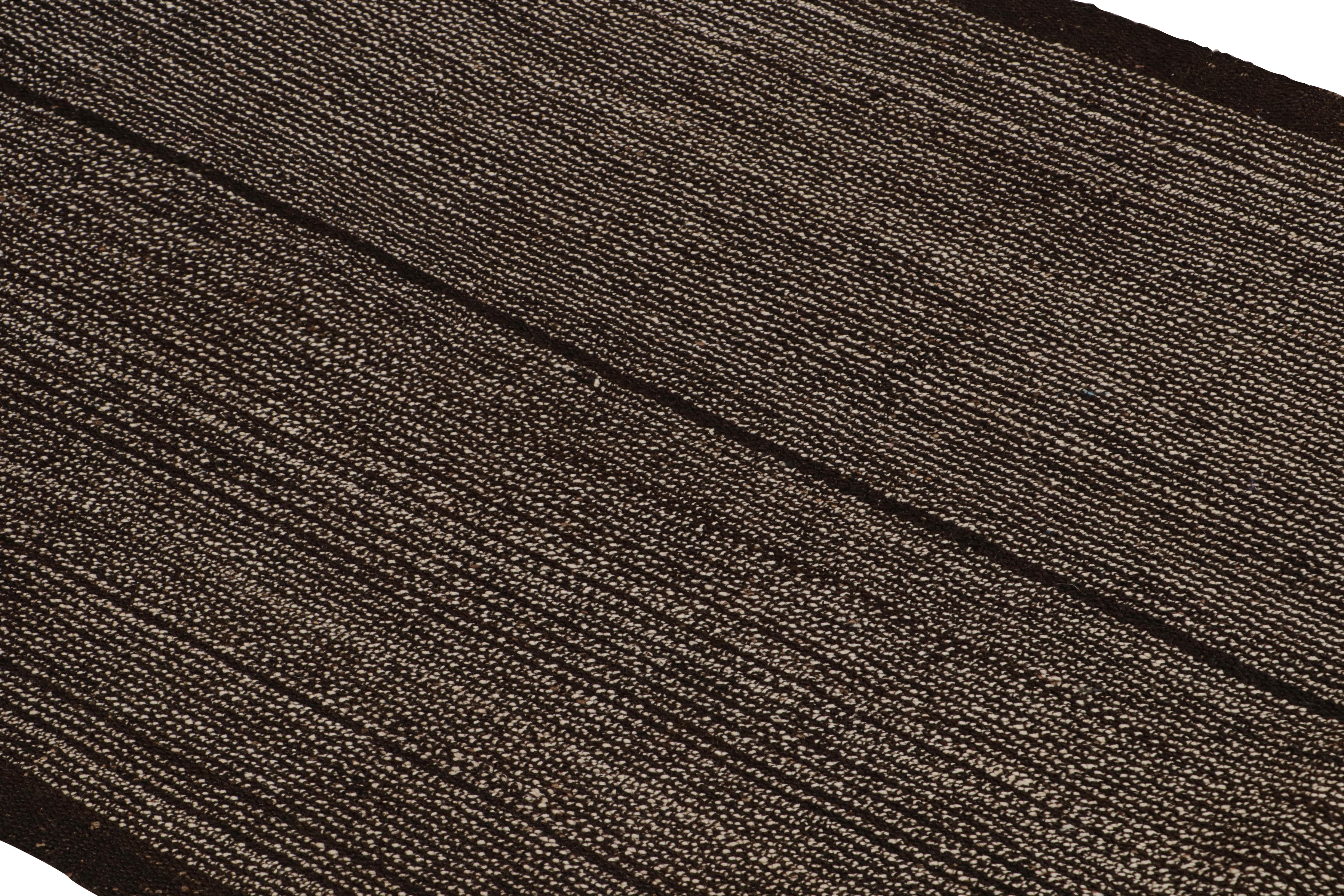 Hand-Woven Handmade Vintage Midcentury Kilim Rug Black Striped Runner by Rug & Kilim For Sale