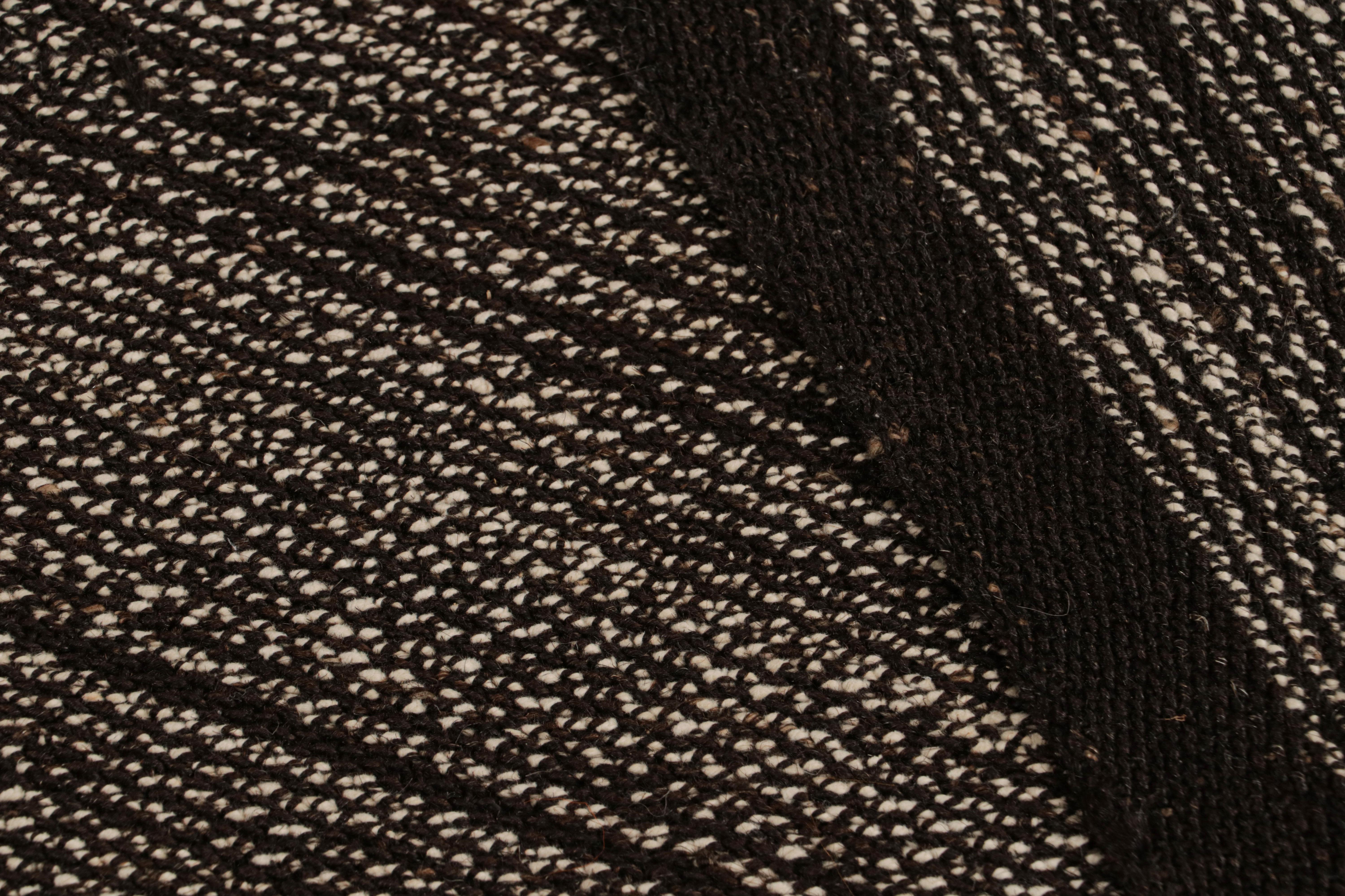 Wool Handmade Vintage Midcentury Kilim Rug Black Striped Runner by Rug & Kilim For Sale