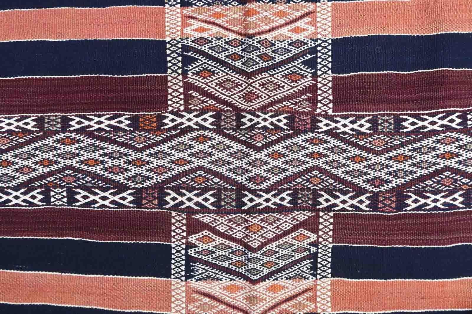 Handmade vintage Moroccan Berber kilim in geometric design. The rug is from the middle of 20th century in original good condition.

-condition: original good,

-circa: 1950s,

-size: 4.9' x 10' (150cm x 308cm),

-material: wool,

-country of origin: