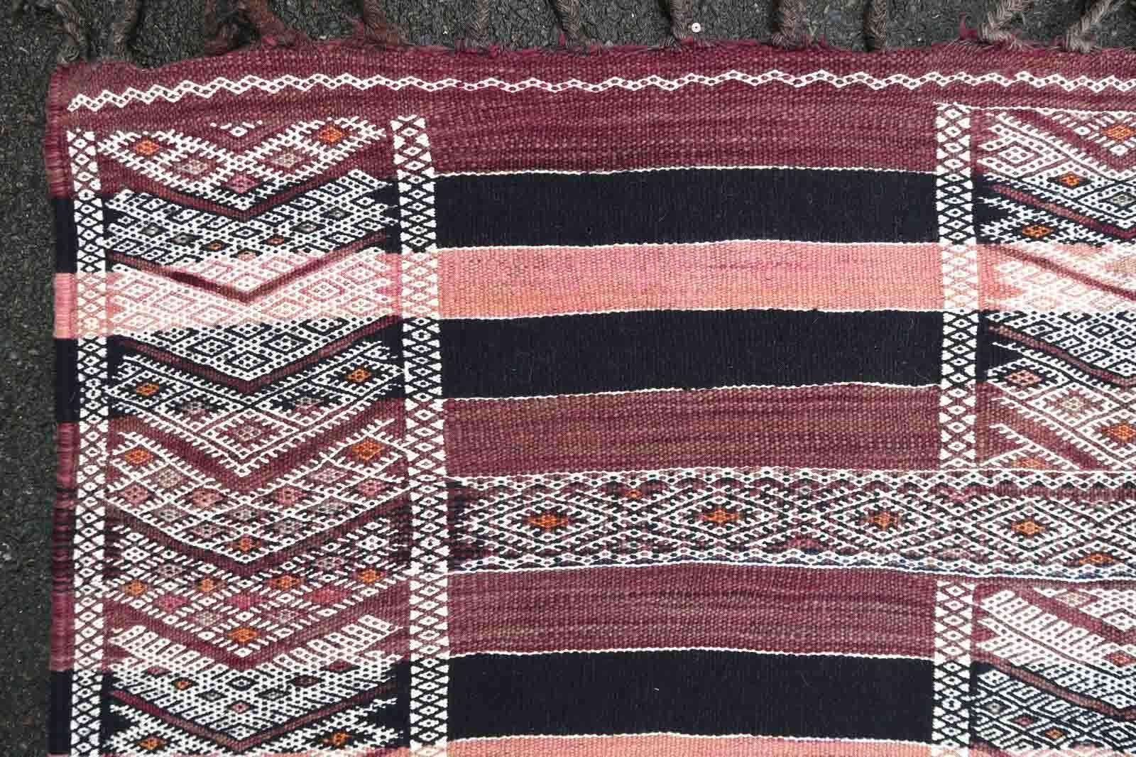 Hand-Knotted Handmade Vintage Moroccan Berber Kilim, 1950s, 1P124 For Sale