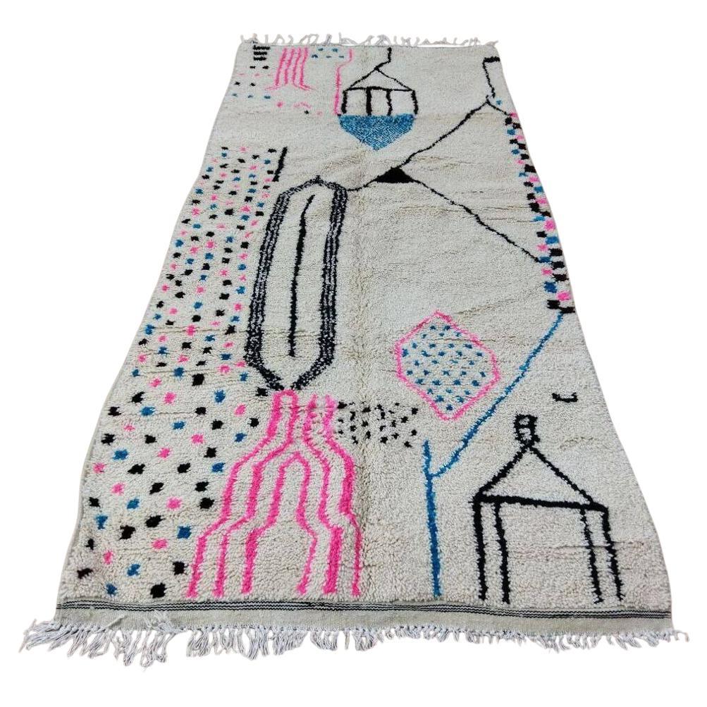 Tapis berbère marocain vintage fait main 4.1' x 9.3', 1980, 1X09