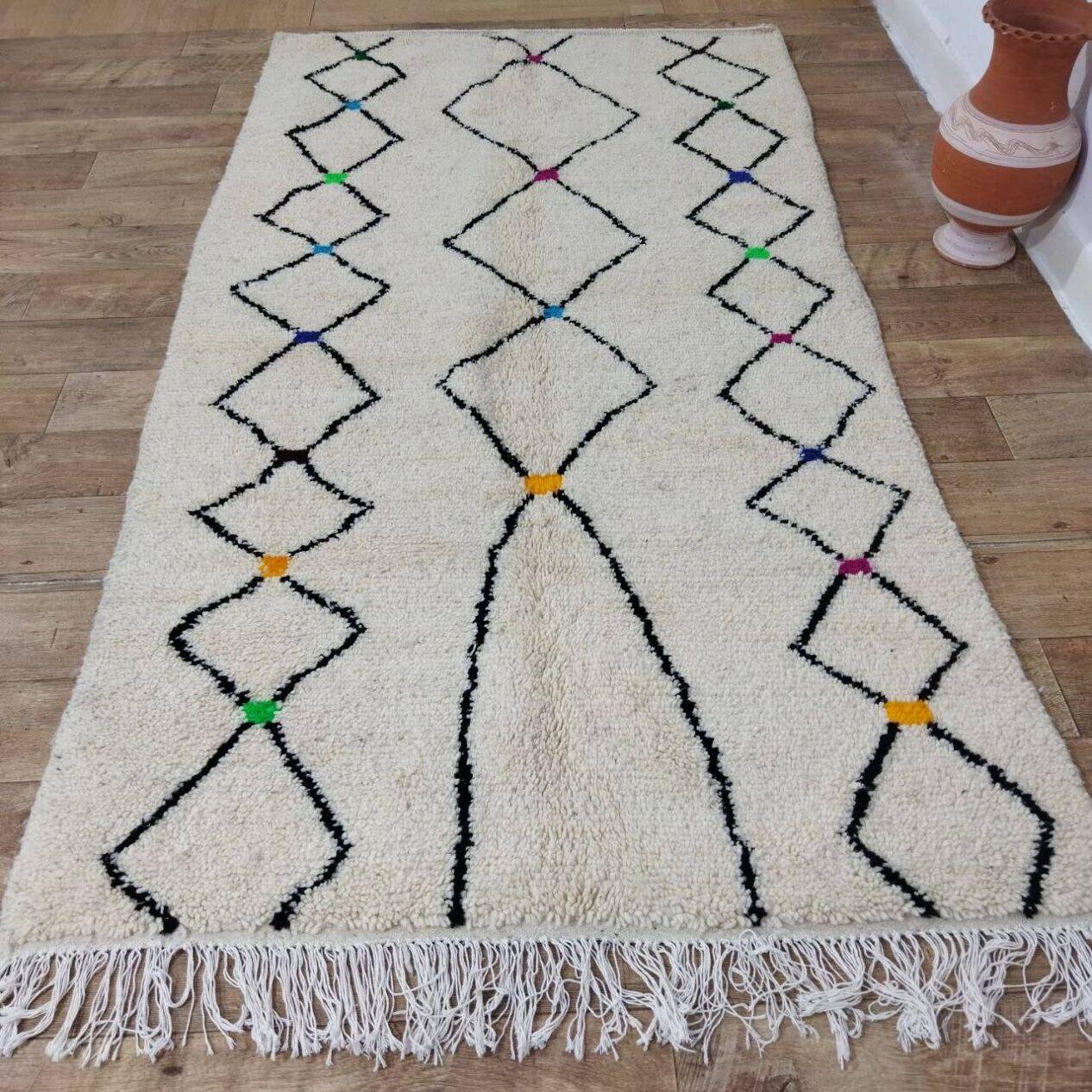 Laine Tapis berbère marocain vintage fait à la main 4.3' x 8,2' 1980, 1X16 en vente