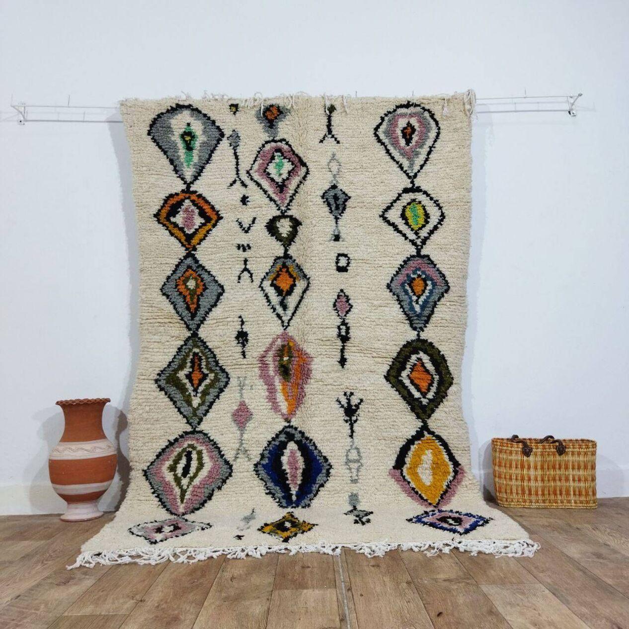 Fin du 20e siècle Tapis berbère marocain vintage fait à la main 4,8' x 7,3' 1980, 1X19 en vente
