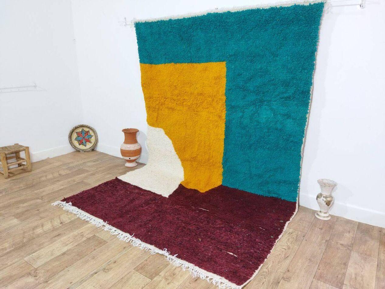 Noué à la main Tapis berbère marocain vintage fait à la main 6,4' x 9,6', années 1980, 1X07 en vente
