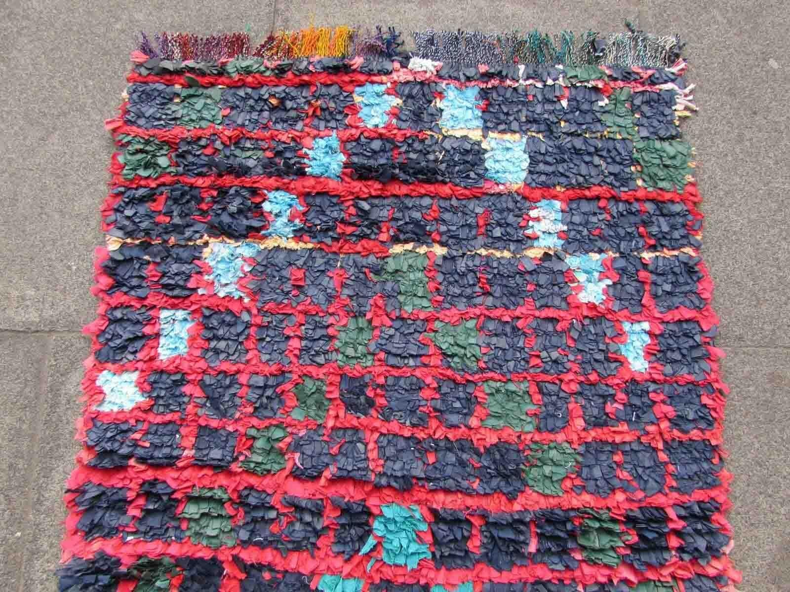 Handgefertigter marokkanischer Boucherouite-Teppich im Vintage-Stil, 1970er Jahre, 1Q16 (Marokkanisch)