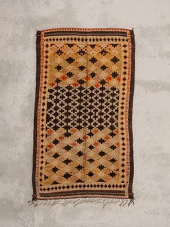 Handmade vintage Moroccan rug with brown crosses, 70's