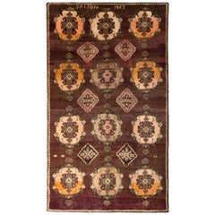 Handmade Vintage Moroccan-Style Rug Purple Geometric Medallion Pattern