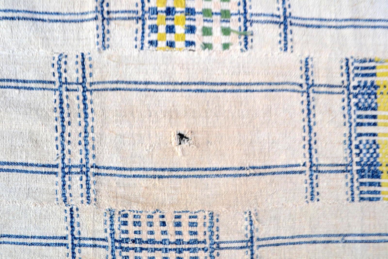 Handmade vintage Nigerian Zarma embroidered textile from Nigeria, Africa. It is from the middle of 20th century, in original condition, has some age discolorations and a small hole.

- Condition: Original, hole, age discolorations,

- circa