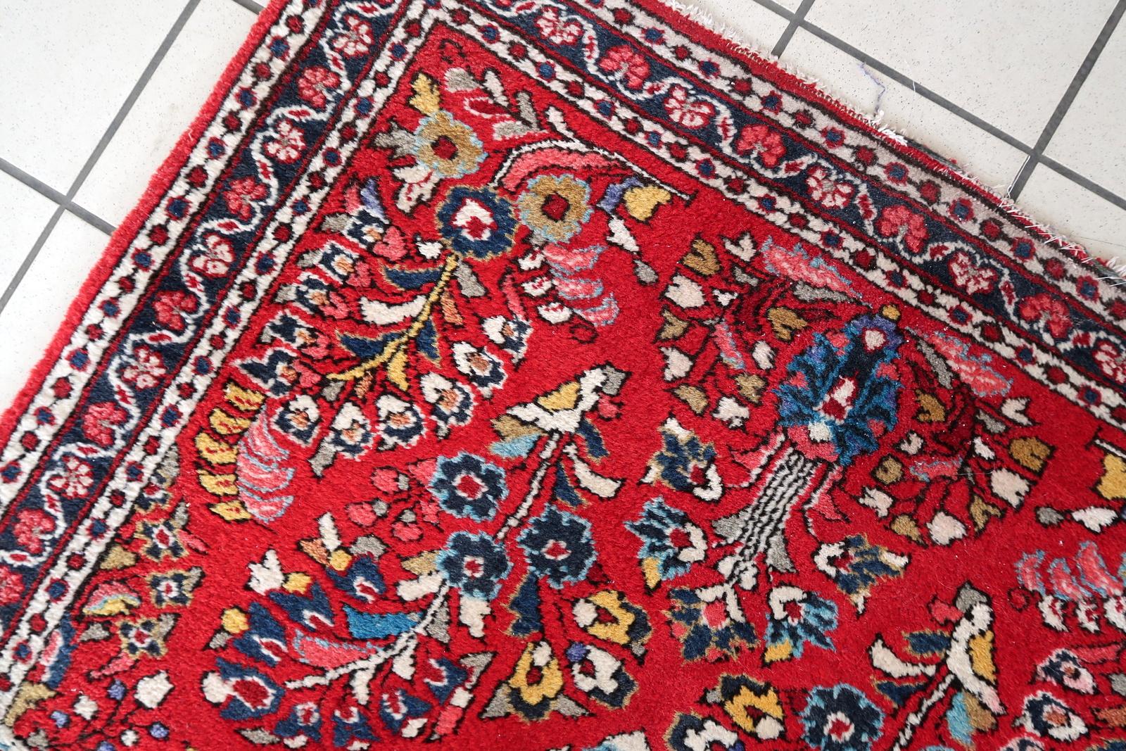 Tapis sarouk oriental vintage fait main 3.3' x 4.7', 1950s - 1C1096 Bon état - En vente à Bordeaux, FR
