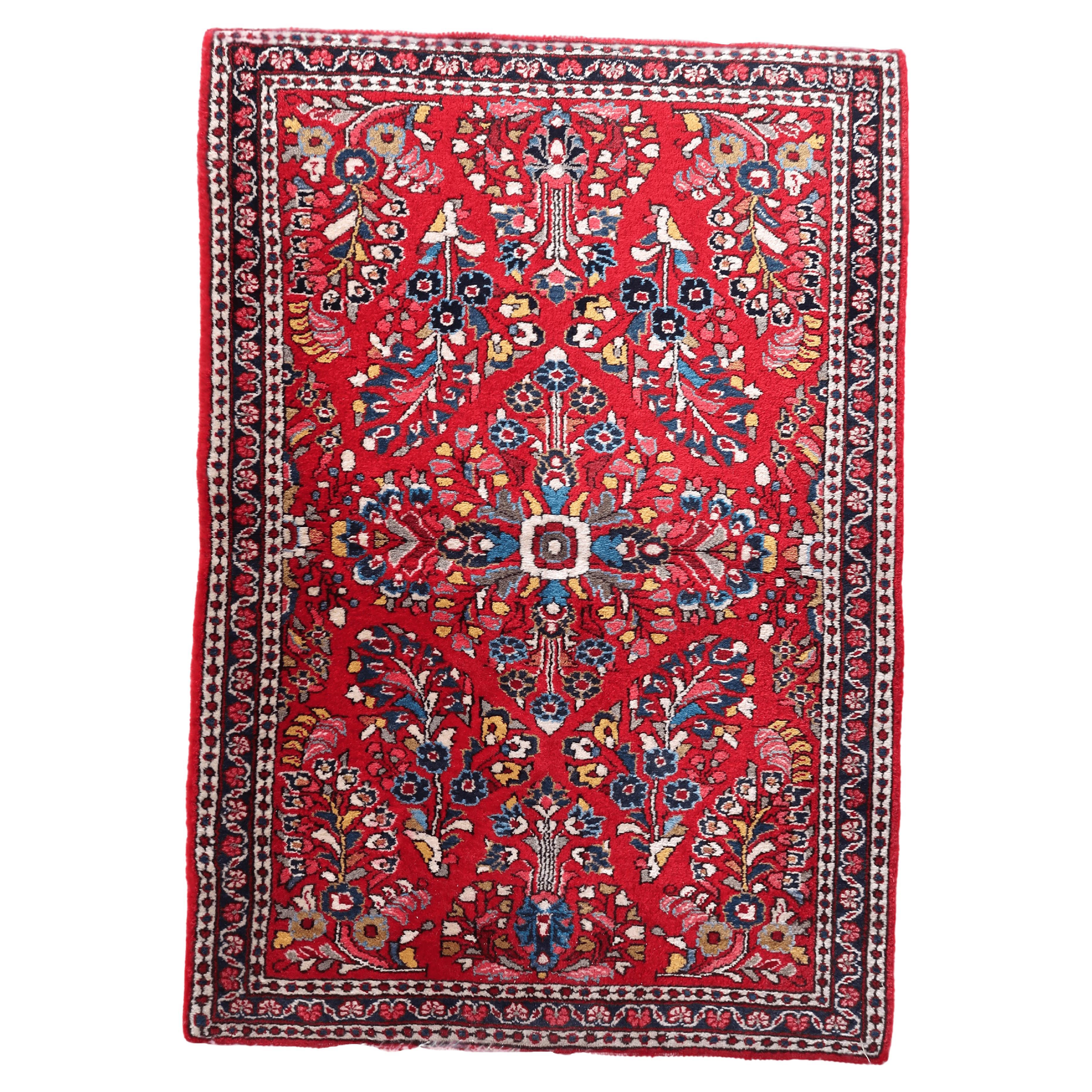 Handgefertigter orientalischer Sarouk-Teppich im Vintage-Stil 3.3' x 4,7', 1950er Jahre - 1C1096 im Angebot