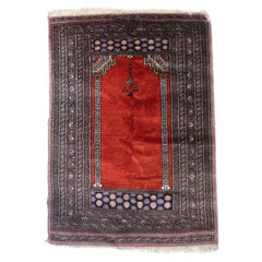 Tappeto di preghiera pakistano di Lahore fatto a mano, vintage, 2,7' x 3,8', anni '70 - 1C1114